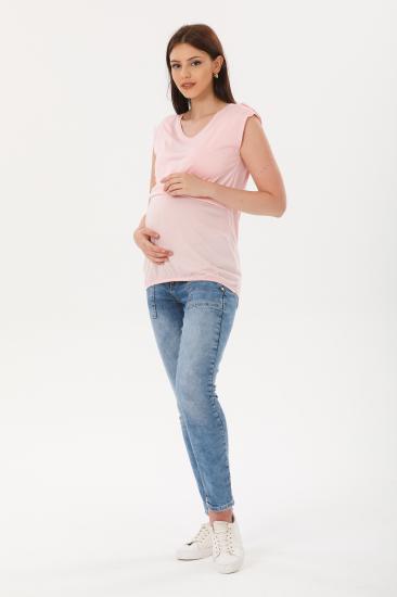 Perla Blanca Pembe Emzirme Özellikli Omuz Detaylı Hamile Tişörtü