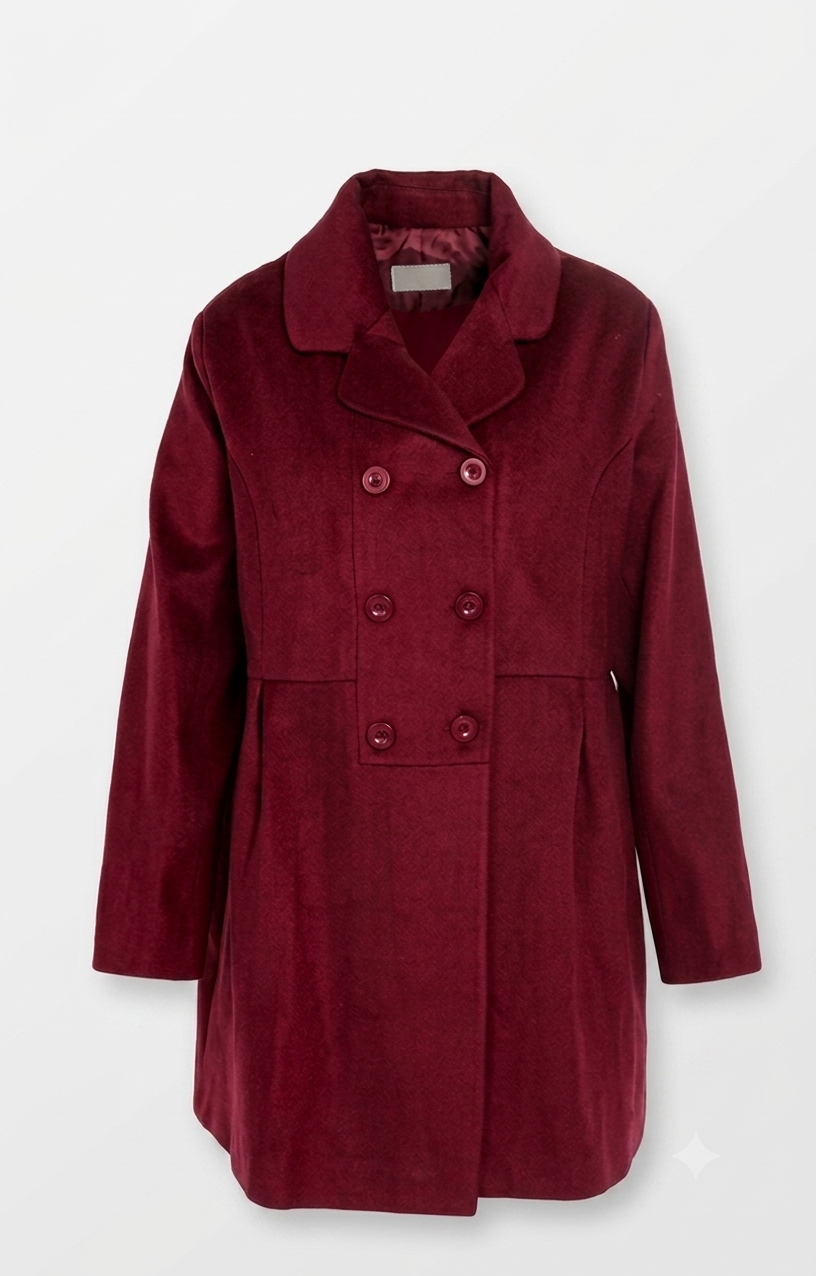 Bordo Kruvaze Geniş Kesim Oversize Düğme Kapamalı Premium Kaşe Kaban