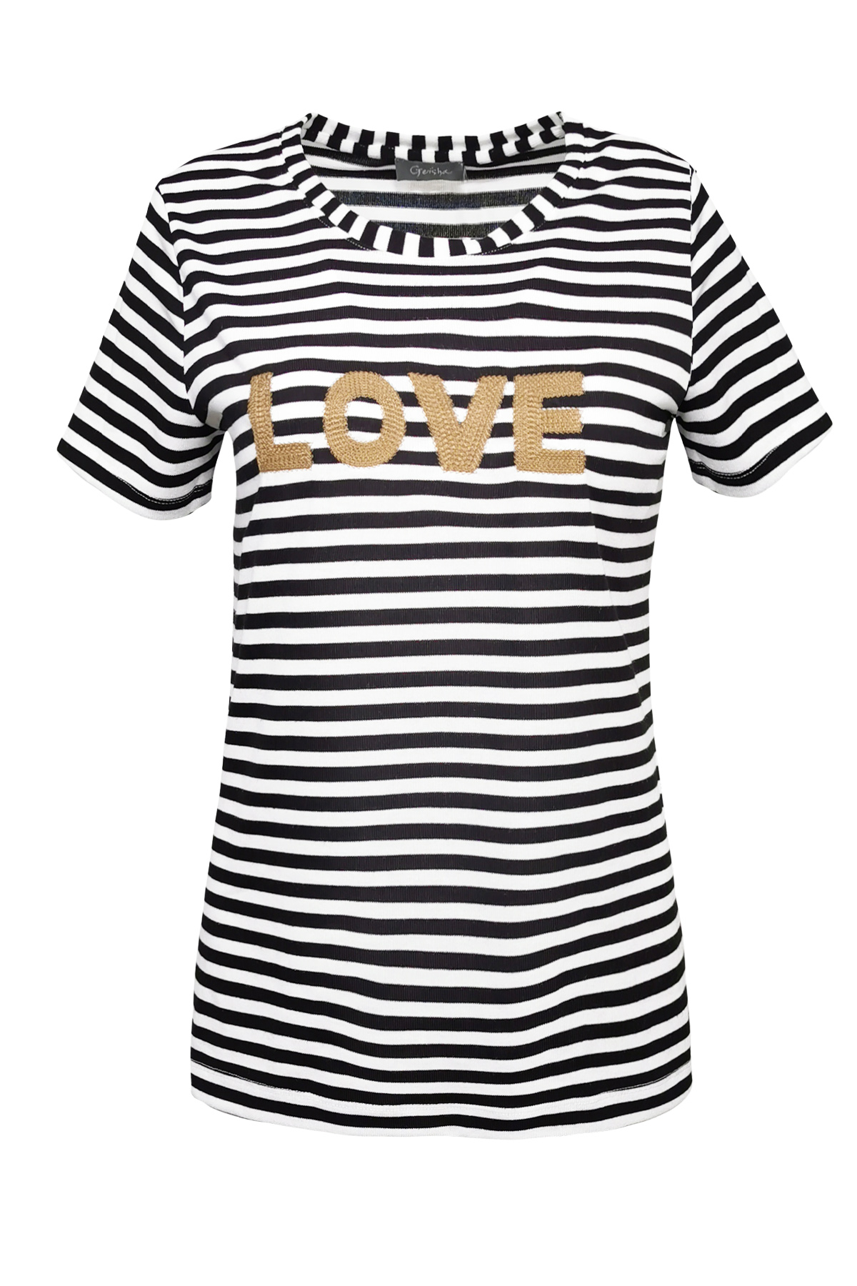 Perla Blanca Yazı Efektli Siyah Beyaz Çizgili Kadın Tişört