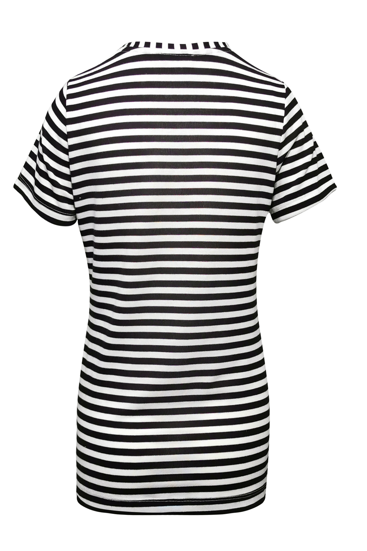 Perla Blanca Yazı Efektli Siyah Beyaz Çizgili Kadın Tişört