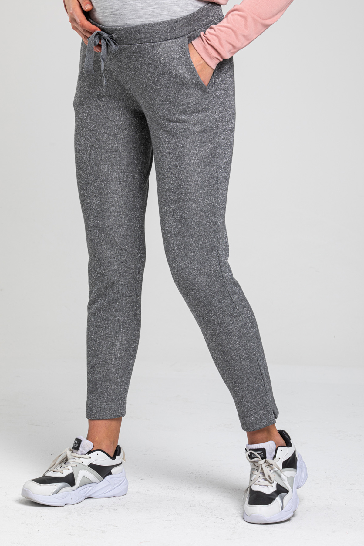 Perla Blanca Antrasit Lurexli Cepli Hamile Seyahat Pantolonu 