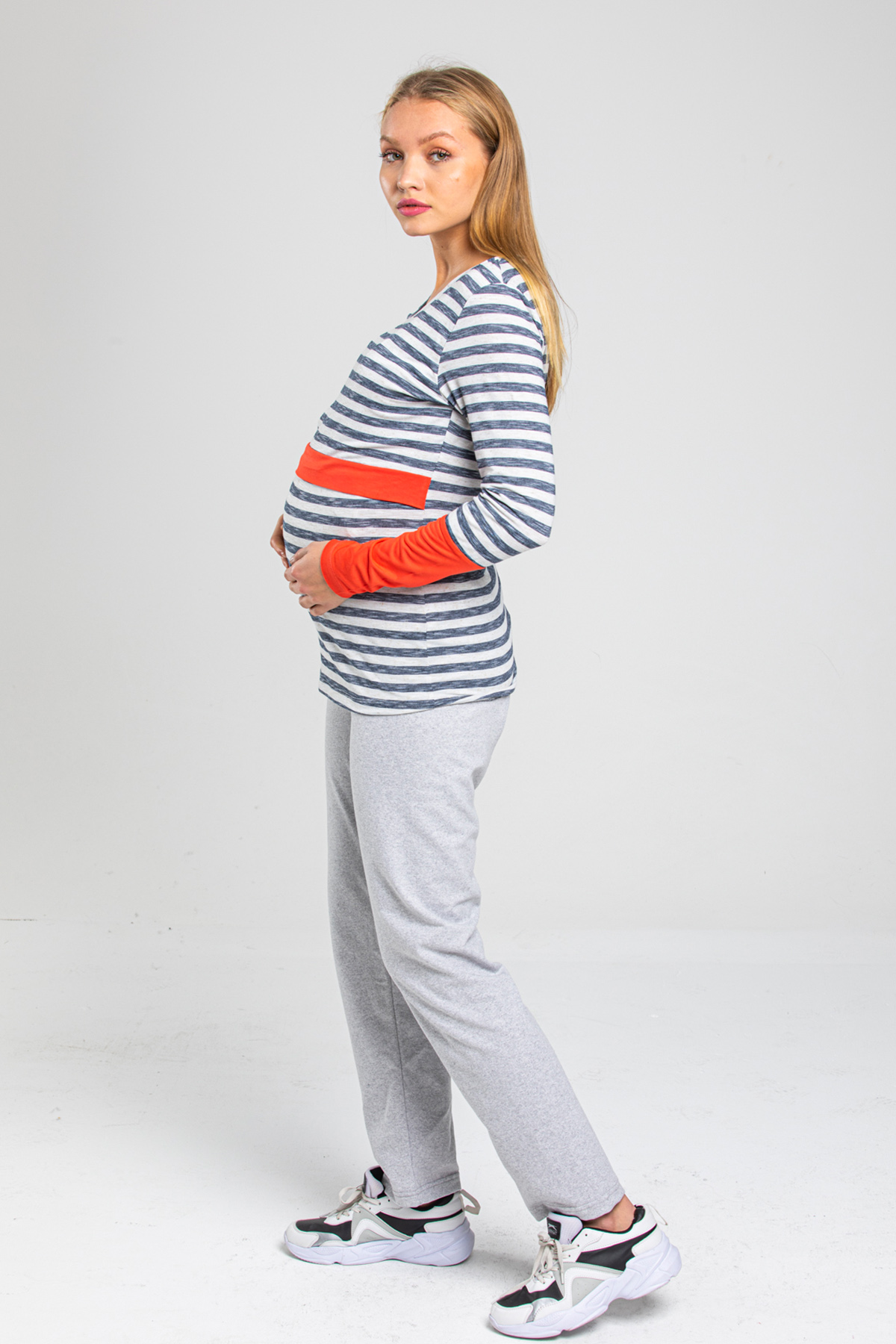 Perla Blanca Emzirme Özellikli Çizgi Desenli Hamile Bluz