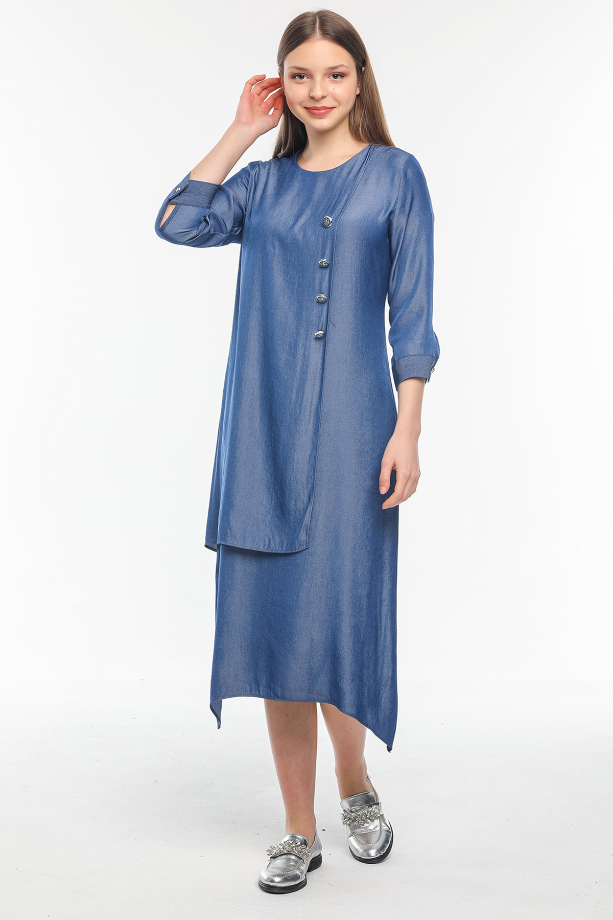 Perla Blanca Lacivert Düğme Detaylı Kadın Elbise