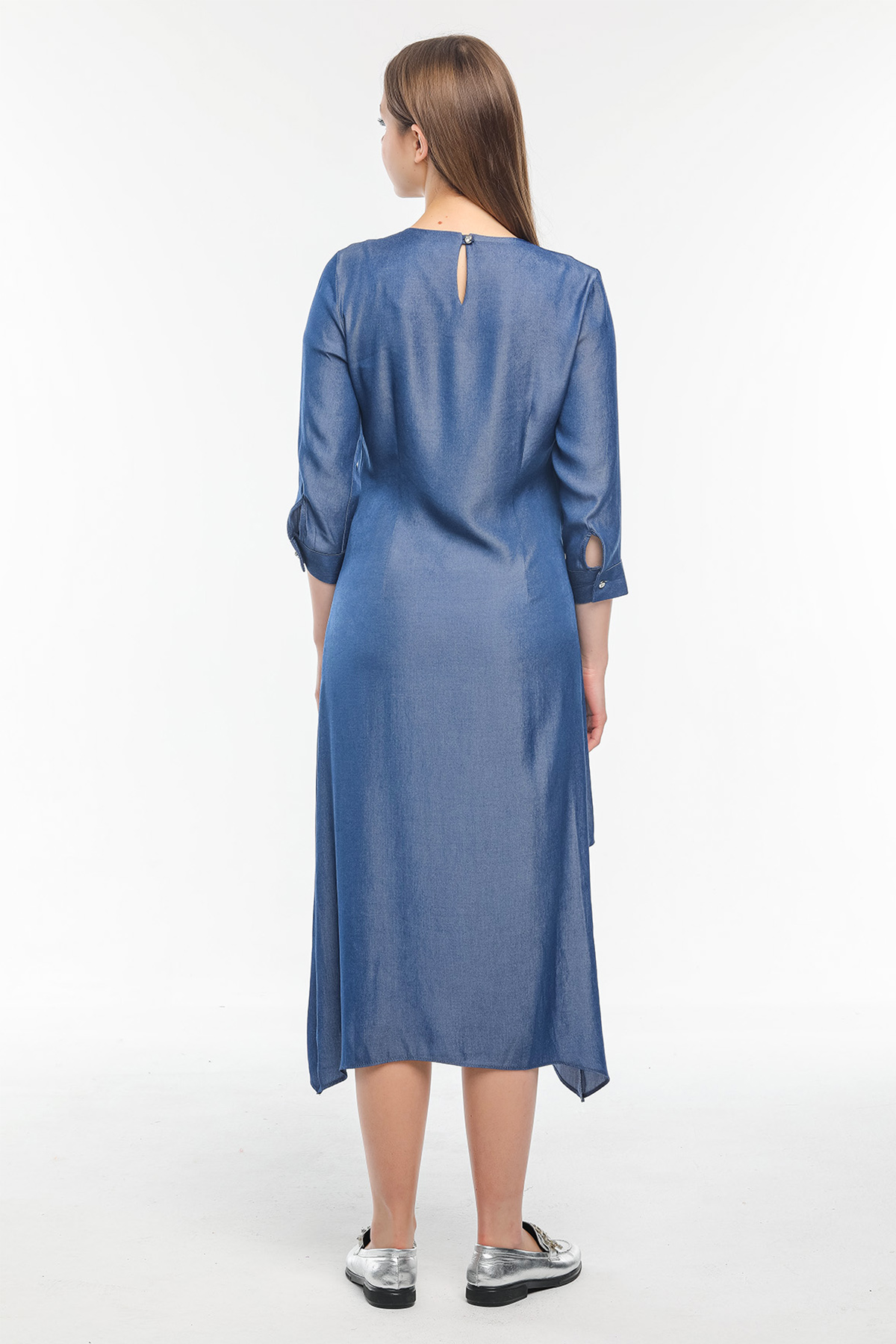 Perla Blanca Lacivert Düğme Detaylı Kadın Elbise