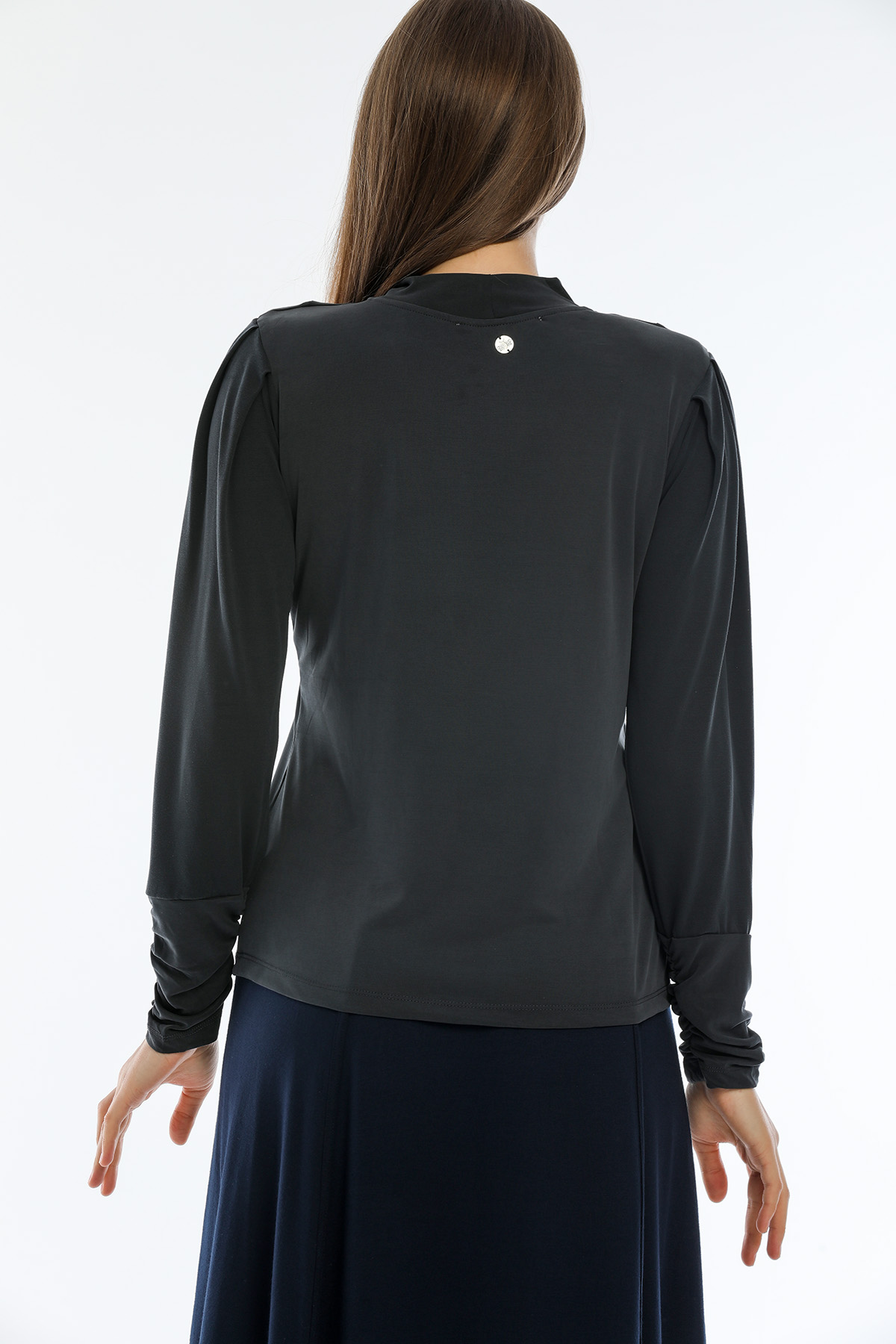 Perla Blanca Omuz Vatkalı Kollar Büzgülü Lacivert Modal Bluz