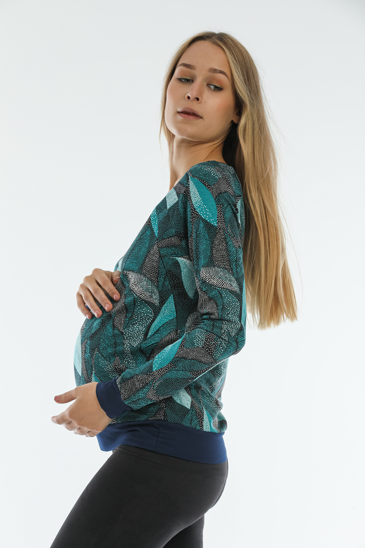 Perla Blanca Yeşil Tonlar Gizli Fermuarlı Emzirme Özellikli Hamile Bluz