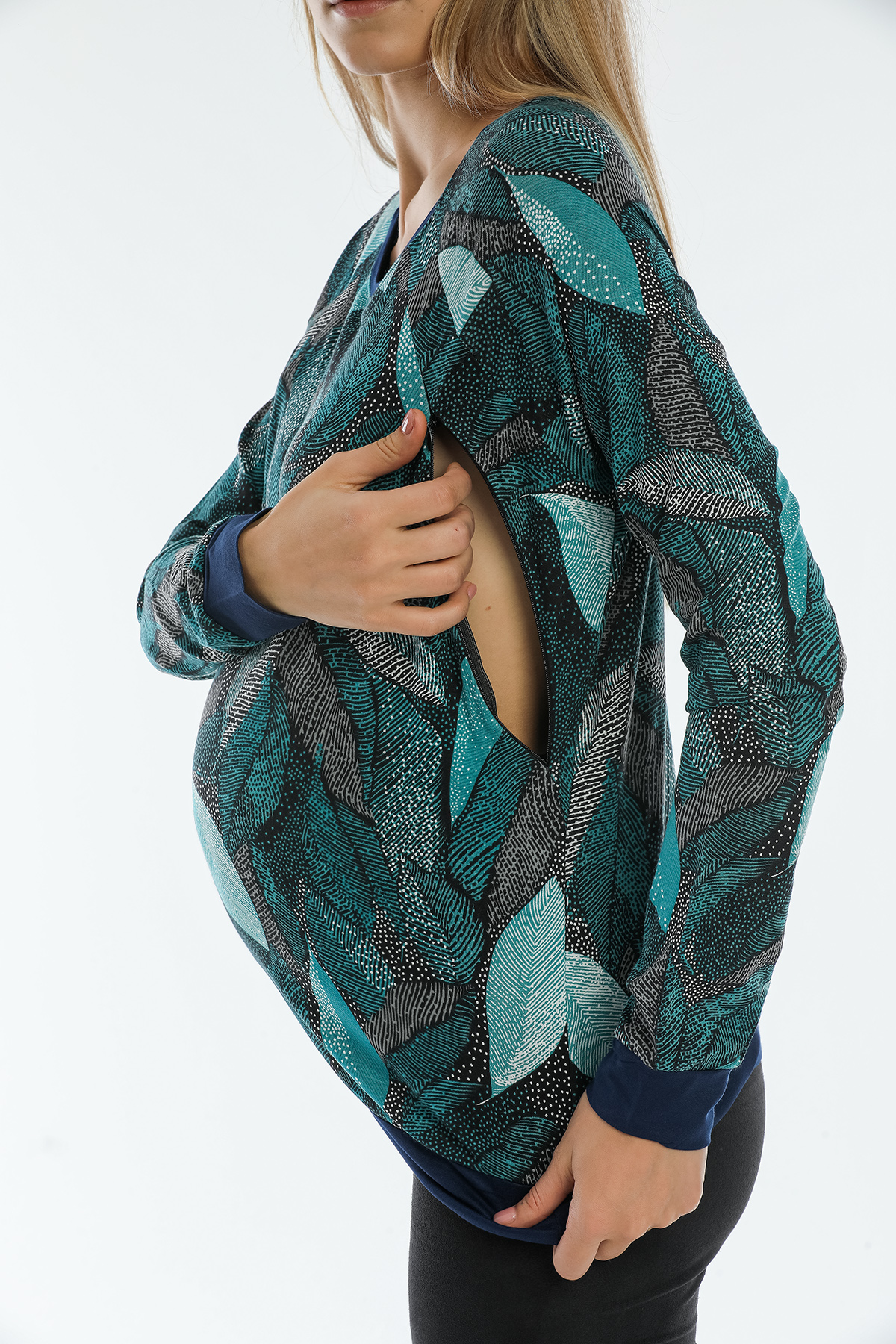 Perla Blanca Yeşil Tonlar Gizli Fermuarlı Emzirme Özellikli Hamile Bluz