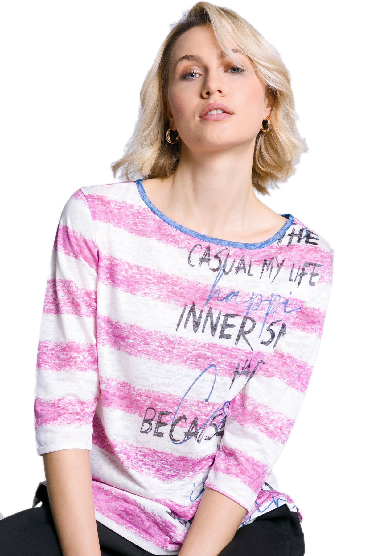 Pembe Beyaz Devore Desen Dijital Baskılı Bluz