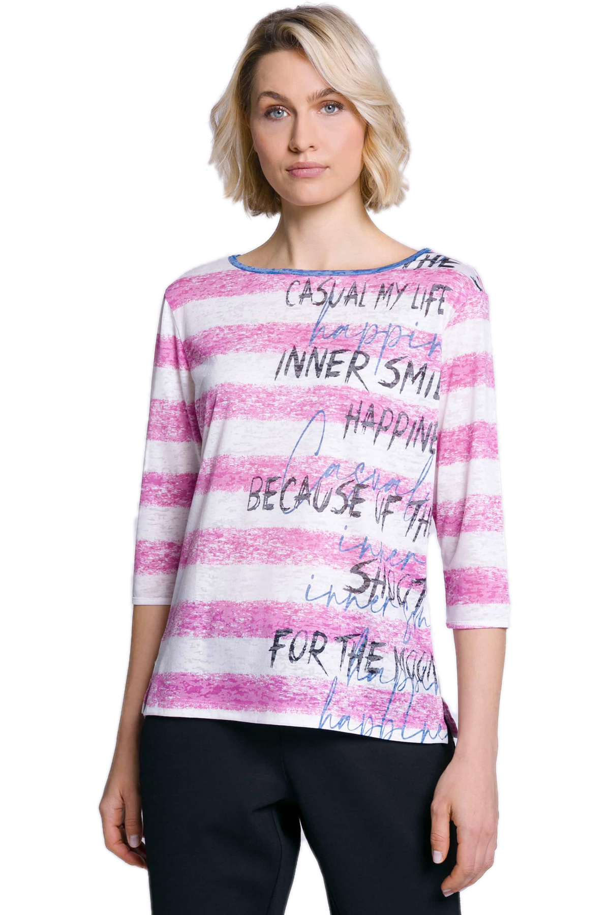 Pembe Beyaz Devore Desen Dijital Baskılı Bluz