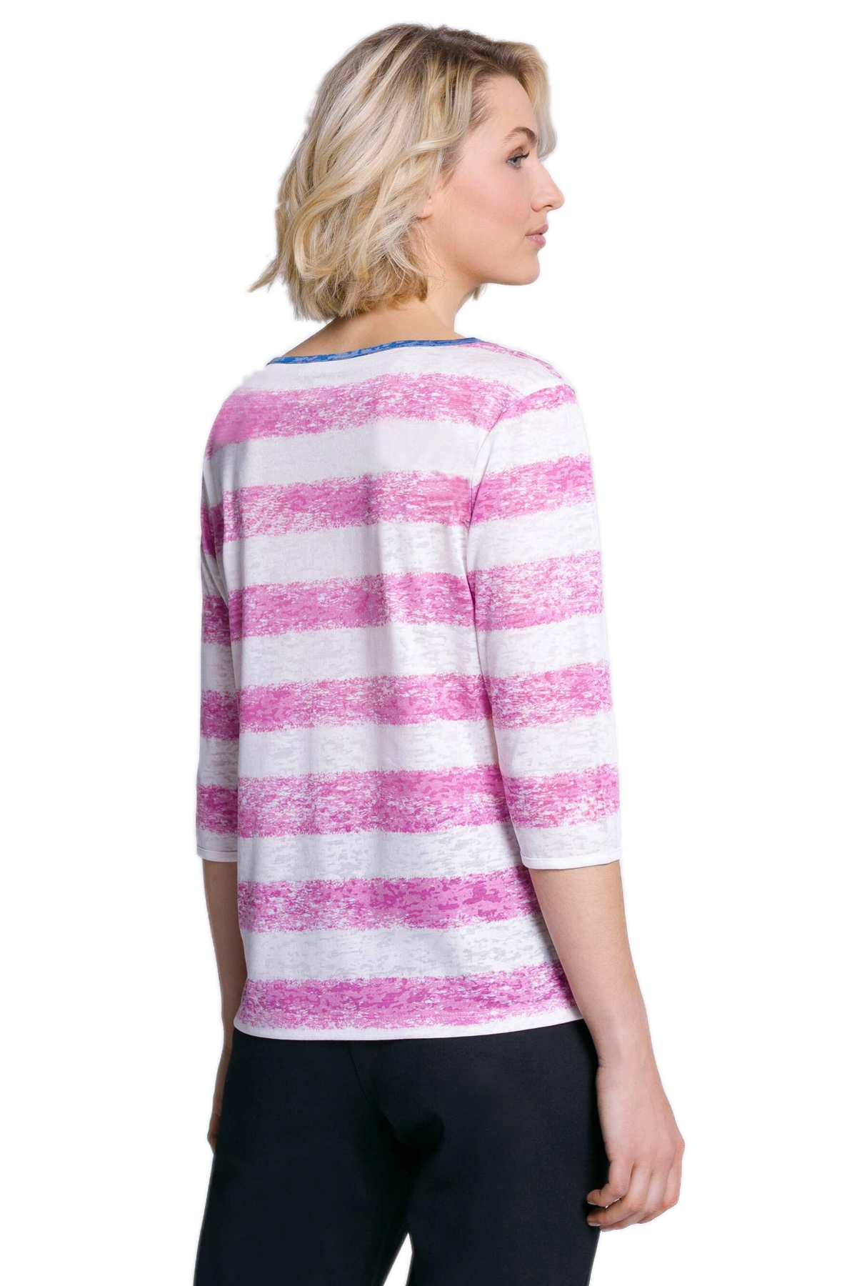 Pembe Beyaz Devore Desen Dijital Baskılı Bluz