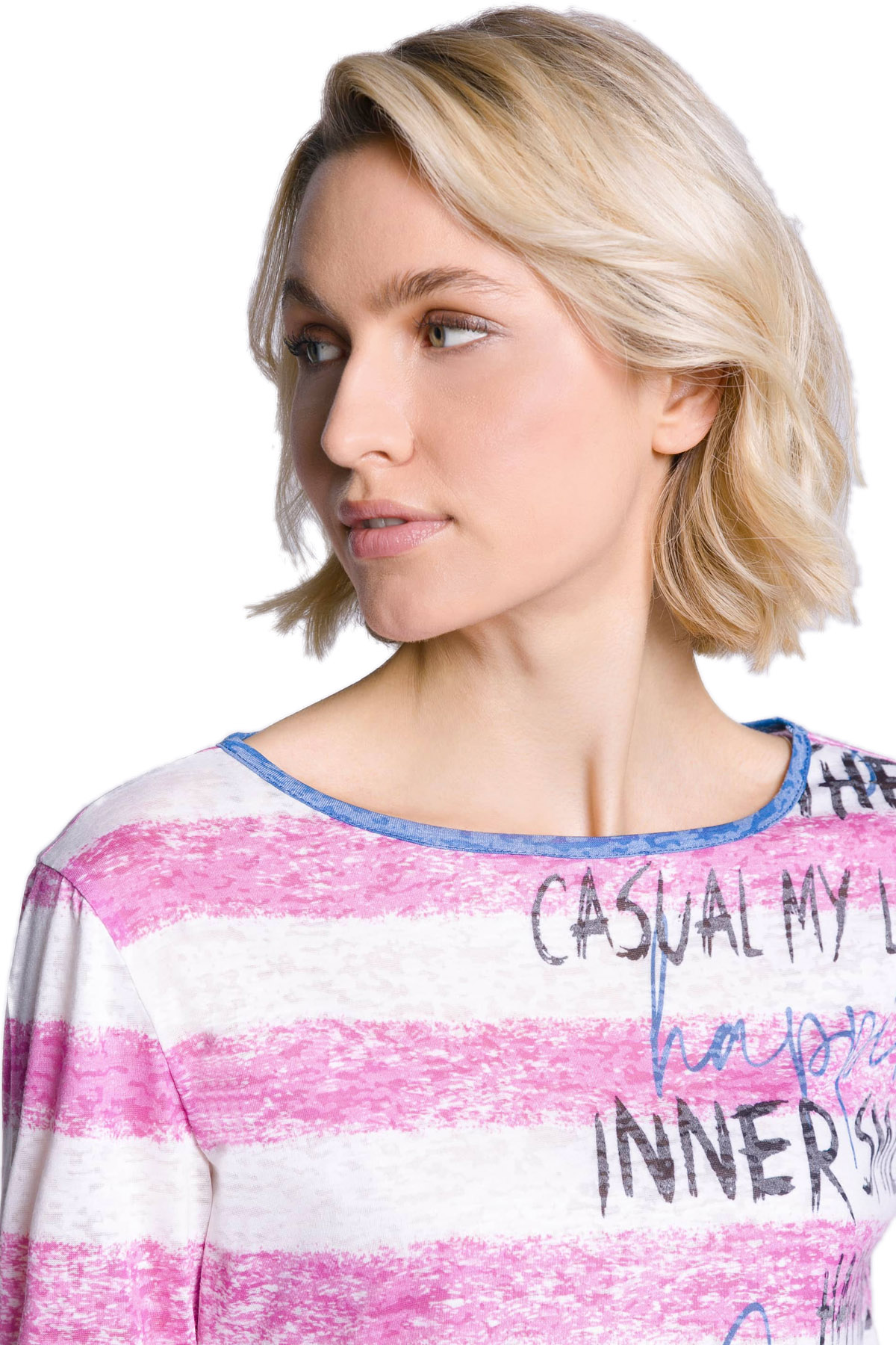 Pembe Beyaz Devore Desen Dijital Baskılı Bluz