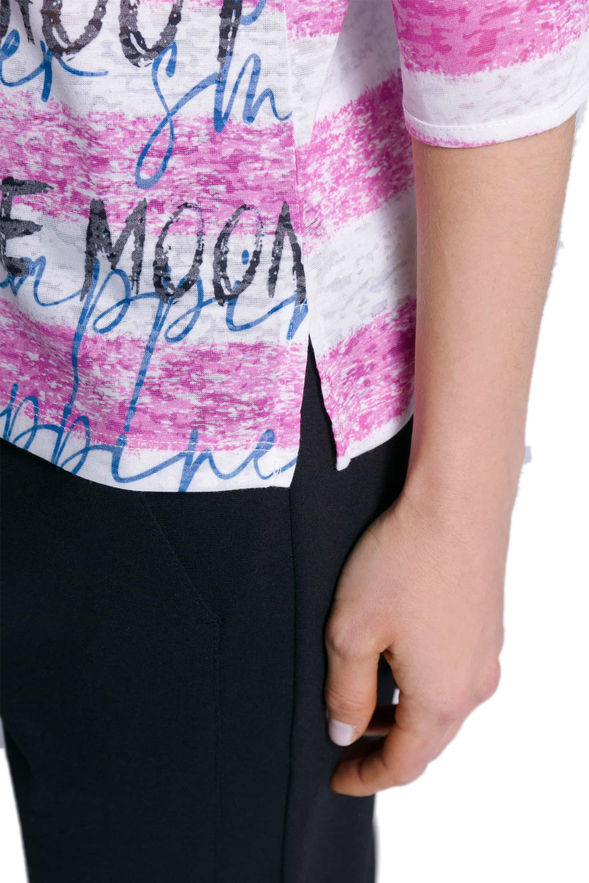 Pembe Beyaz Devore Desen Dijital Baskılı Bluz