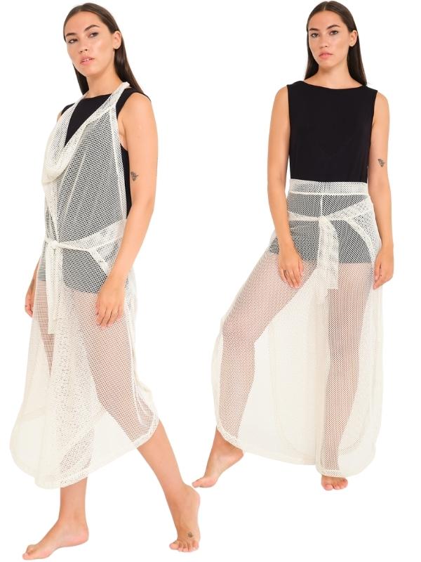 Beyaz Renkli Pantolon Ve Elbise Özellikli Kemerli Tül Pareo