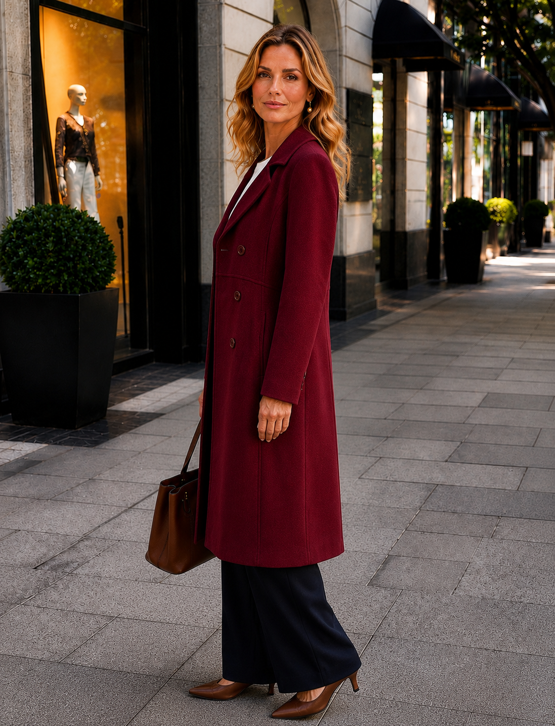 Bordo Kruvaze Geniş Kesim Oversize Düğme Kapamalı Premium Kaşe Kaban
