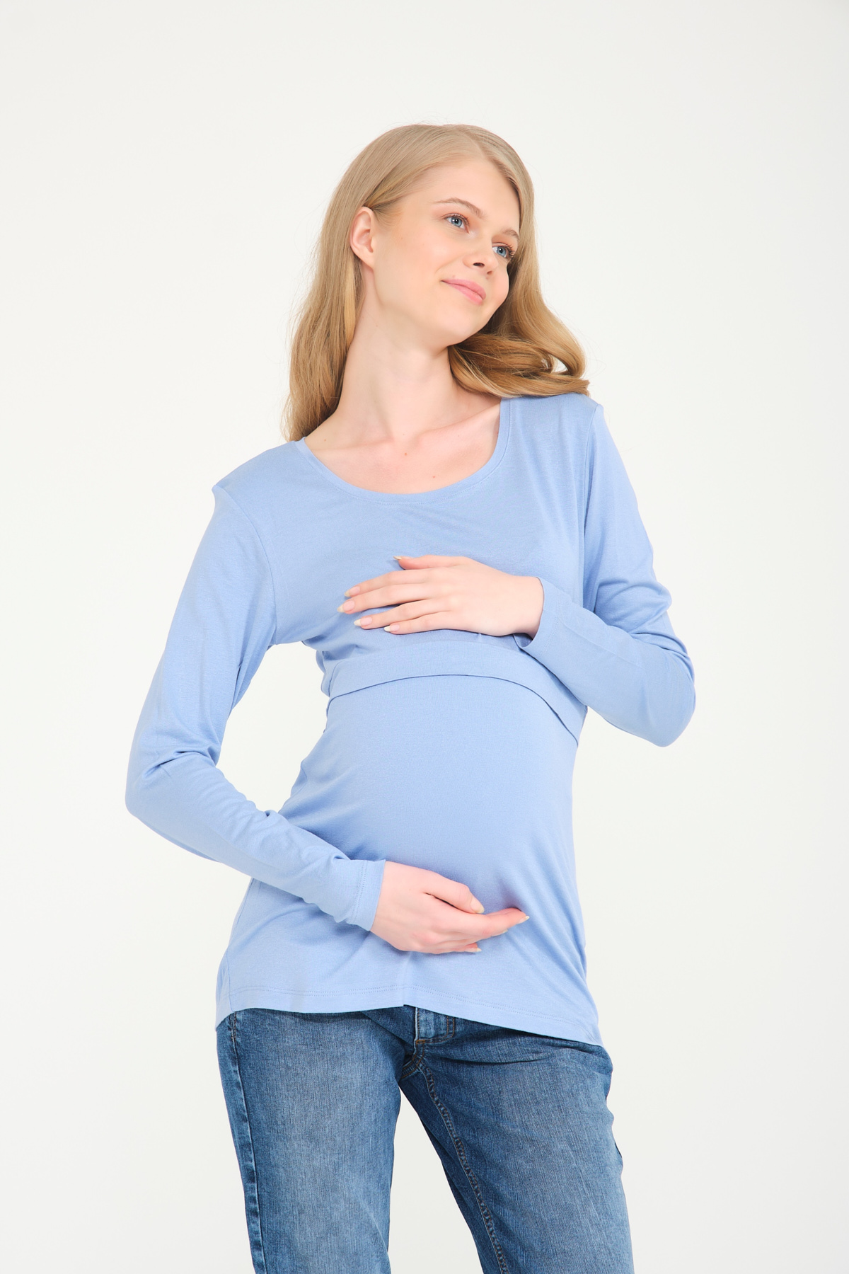 Açık Mavi Emzirme Özellikli Hamile Bluzu
