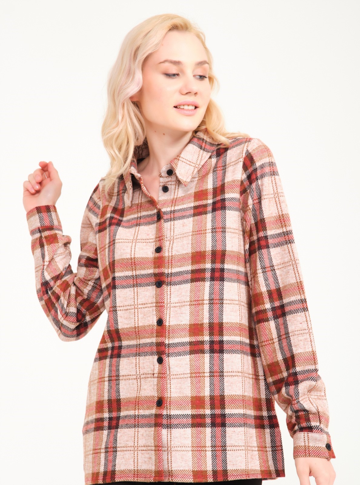 Kırmızı Tonlar Kare detaylı Oduncu Gömleği