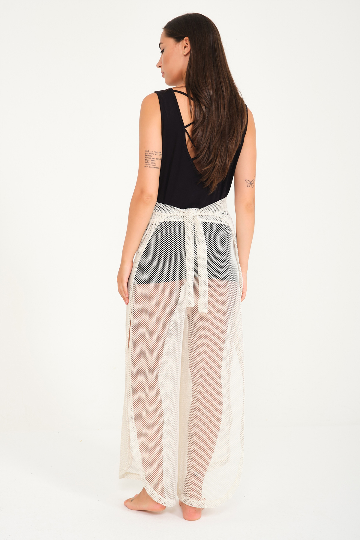 Beyaz Renkli Pantolon Ve Elbise Özellikli Kemerli Tül Pareo