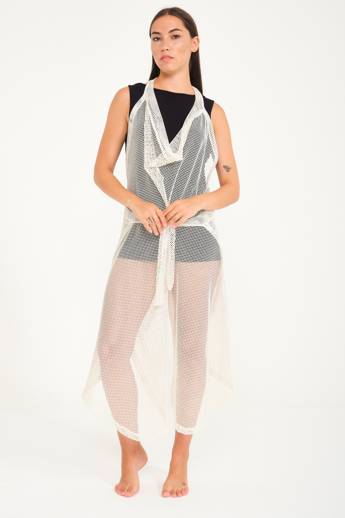 Beyaz Renkli Pantolon Ve Elbise Özellikli Kemerli Tül Pareo