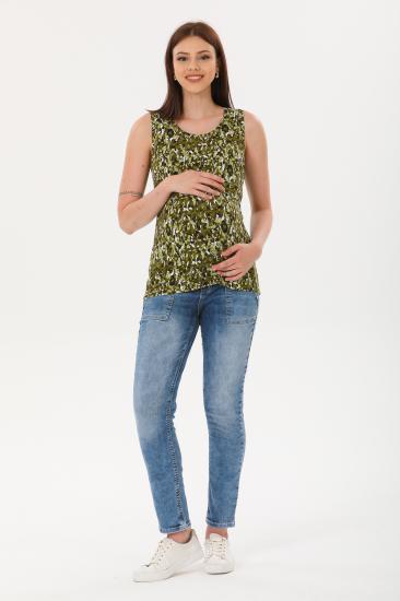 Yeşil Kamuflaj Desenli Emzirme Özellikli Askılı Hamile Tişörtü