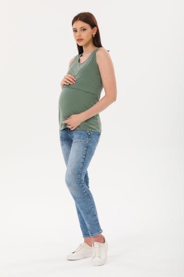 Haki Yeşil Emzirme Özellikli Askılı Hamile Tişörtü