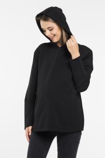 Kap&uuml;şonlu Emzirme &Ouml;zellikli Siyah Hamile Sweatshirt