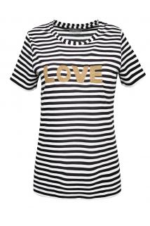 Love Siyah Beyaz Çizgili Tişört