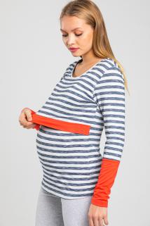 Emzirme Özellikli Çizgi Desenli Hamile Bluz