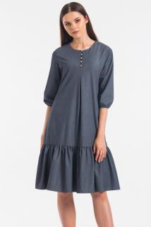 Gri D&uuml;ğme Aksesuarlı Fırfırlı Elbise