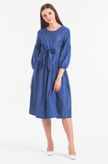 Lacivert Büzgülü Kemer Aksesuarlı Elbise