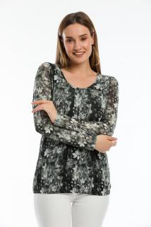 Çiçek Desenli Astarlı Şifon Bluz