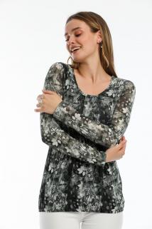 Çiçek Desenli Astarlı Şifon Bluz