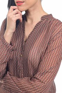 Metal Düğme Aksesuarlı Kiremit Tonlar Transparan Lureksli Gömlek Bluz