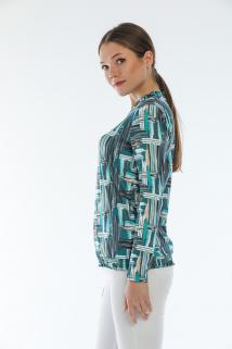 Dijital Baskılı Yeşil Tonlar Fırfırlı Bluz