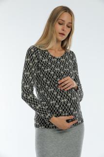 Geometrik Desenli Siyah Krem Emzirme Bluz