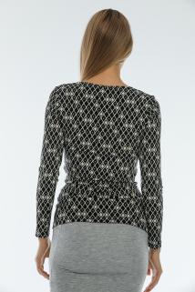 Geometrik Desenli Siyah Krem Emzirme Bluz