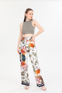 Botanik Desen Fermuarlı Pantolon