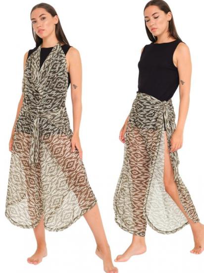 Yeşil Tonlar Çizgili Pantolon ve Elbise Özellikli Kemerli Tül Pareo