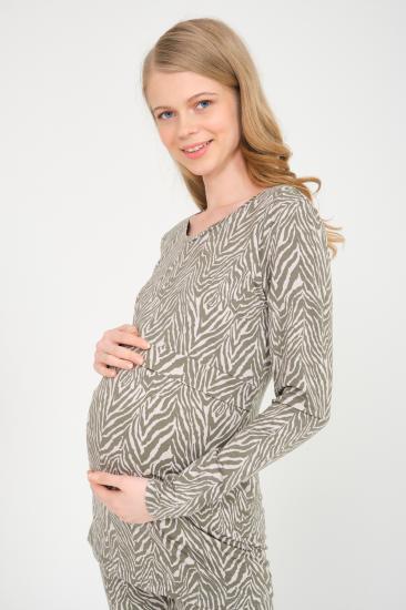 Yeşil Kamuflaj Desenli Emzirme Özellikli Hamile Bluzu